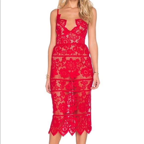 For Love And Lemons Dresses & Skirts - NWT For Love and Lemons Gianna Midi Dress Red Lace Medium